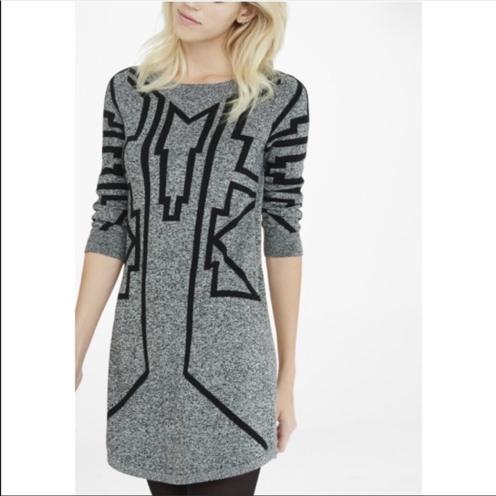 Express grey and black Aztec print sweater dress M
